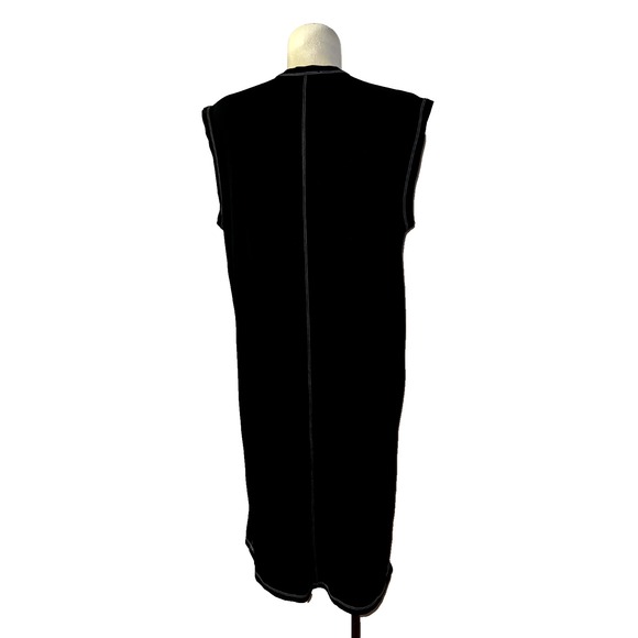 Zara Black Contrast Stitch V-Neck Sleeveless Midi Dress Womens Size Medium Basic - Picture 5 of 7